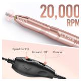 20000RPM Electric Nail Drill Compact Portable Efile Professional Manicure Pedicure Nail File Drill Kit for Acrylic, Gel Nails and Home Salon Use, Gold