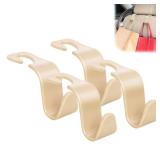 Amooca Universal Multifunctional Car Vehicle Headrest Hook, Organizer Hanger Storage Hook for Bag Purse Cloth Grocery (Beige Set of 4)