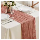 Dusty Rose Cheesecloth Table Runner - 13.3Ft Boho Gauze Cheese Cloth Table Runner 35x160 Inch Long Romantic Sheer Table Runner for Wedding Bridal Baby Shower Birthday Party Table Decoration