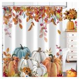 PAOPOED Fall Pumpkin Shower Curtain, Thanksgiving Autumn Maple Leaves Watercolor Floral Harvest Boho Bathroom Curtains with Hooks for Bathroom Bathtubs Decor, Waterproof Polyester Fabric 72x72