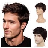 BEAUTY FLAG Men Short Brown Wig Handsome Male Daily Costume Synthetic Full Wigs Natural Brown Hair Replacement Wig