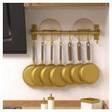 Dseap Kitchen Utensil Holder Hanger, Pot and Pan Rack wall mounted, Kitchen Rail with 8 Hooks for Hanging Cooking Utensils, Mugs, Spoons, Wall Mounted, Gold, Pack of 2