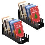 Briwooody 2 Pcs 12 Tier Acrylic Greeting Card Display Stand Portable Card Display Rack Postcard Holder Display Stand Coaster Sticker Display Stand for Vendors Retail Counter Desk Tabletop (Black)