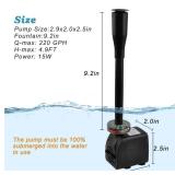 New DOMICA 15W 220 GPH Submersible Fountain Pump with LED Light, Ultra Quiet Adjustable Water Pump (800L/H)