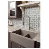 New Karran Farmhouse Apron Front Quartz 34”x21-1/4”x9” Double Bowl Kitchen Sink Kit w/ Extra Accessories QA-750-CN, Concrete