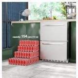 New Open Box HCK 24 inch Dual Zone Refrigerator, Weather Proof Design Indoor and Outdoor Under Counter Drawer Built-in Beverage and Wine Fridge for Home and Commercial Use, Stainless Steel D150