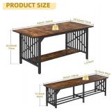 DWVO 3-Piece Dining Table Set for 4-6 People, 63" Dining Room Table w/ 2 Benches, Industrial Rectangular Dining Room Table Set with Storage for Kitchen, Dining Room, Rustic Brown