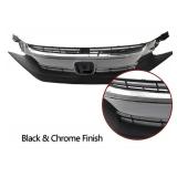 New PartsFlow Front Bumper Grille Black w/ Chrome Grill For 2016 2017 2018 Honda Civic HO1213117