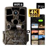 Flysocks Trail Camera, Real 4K/30FPS 60MP Digital Game Camera, Wi Fi 6 High Speed Download, 0.1s Fast Trigger Wildlife Motion Camera, Night Vision, IP66 Waterproof, Trail Cam for Hunting