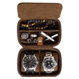 ROTHWELL 2 Watch Travel Case Storage Organizer for 2 Watches | Tough Portable Protection w/Zipper Fits All Wristwatches & Smart Watches Up to 50mm