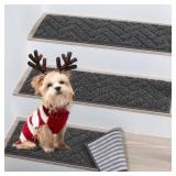 BEQHAUSE Stair Treads Non Slip Stair Runners Step Carpet Mat for Wooden Steps Indoor Machine Washable 28inX9in Edging Polyester Soft Stair Rugs for Kids Elders Pets with TPE Backing(Black,4pcs)