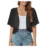 Women Shrug Chiffon Cardigans Open Front Short Sleeve Bolero for Evening Dressy(Black,L)