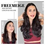 FREEMEIGE Black Hair Extensions Clip in Hair Extensions for Women Straight Layered Hair Extensions Synthetic Heat Resistant Long Wavy Daily Use 20 Inch