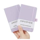 Animusphere 2Pack Pocket Notebook Small Notebook Journal Notebook 4 inches x 5.7 inches 200 Pages Leather Cover With Pen Holder Page Marker Ribbons (Purple)