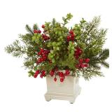 Nearly Natural Holiday Berry and Pine Artificial Arrangement