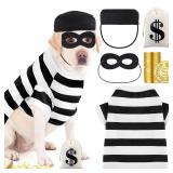 Velmitten Dogs Robber Costume for Pets Halloween Robber Puppy Costume Set, Pooch Shirts Washable Dog Hat Thief Eye Mask Money Sacks Bag 20 Pcs Plastic Gold Coin for Pup Cosplay Party(X Large)