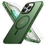 Miracase Magnetic Series for iPhone 15 Pro Max Case [Compatible with MagSafe] [with 2x Screen Protectors] Military Grade Protection, Anti Fingerprint, Slim Phone Case for iPhone 15 Pro Max, Dark Green