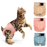 Langsprit Reusable Cat Diapers for Female and Male Cats,Washable Cat Kitten Incontinence Diapers for Male Cat Spraying,Pet Kitty Diapers for Cats Small Medium Large Size