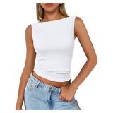 Trendy Queen Women Going Out Casual Tank Tops Spring Summer Basic Cute 2024 Sleeveless Shirt Y2K Fashion Outfit Clothes White S