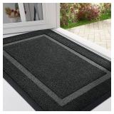 OLANLY Front Door Mat Indoor Outdoor Entrance, Waterproof All Season, All Weather Doormat, Sturdy Natural Rubber, Fade Resistant, Low Profile, Easy Clean Patio Porch Entryway Mat, 29.5x17, Black