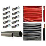 2 Gauge 2 AWG 10 Feet Red + 10 Feet Black Welding Battery Pure Copper Flexible Cable + 10pcs of 3/8 Tinned Copper Cable Lug Terminal Connectors + 3 Feet Black Heat Shrink Tubing