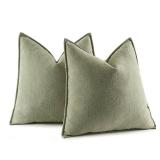 MIULEE Pack of 2 Sage Green Decorative Pillow Covers 18x18 Inch Soft Chenille Couch Throw Pillows Farmhouse Cushion Covers with Elegant Design for Sofa Bedroom Living Room Home Decor