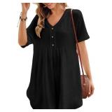 Bsubseach Women Half Sleeve Coverups for Bathing Suits V Neck Swim Cover Up Mini Dress Black XXL