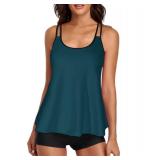 Urchics Womens 2024 Tankini Swimsuit Tummy Control Flowy Swimwear Two Piece Bathing Suits Swim Tank Top with Boyshorts Dark Green XXL