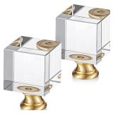 2 Pieces Cube Crystal Lamp Finial Clear Square Lamp Finial Cap Knob Top Knob Lamp Finial with Chromed Base for Lamp Shade Lamp Decoration, 1 4/5 Inches Tall (Clear, Gold)