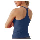 MathCat Seamless Workout Tank Tops for Women with Built in Bra, Spaghetti Strap Padded Gym Tops, Racerback Sports Athletic Slim Yoga Shirts Camisole Navy