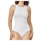 BRABIC Womens Bodysuit Shapewear for Tummy Control Seamless Sleeveless Tank Tops Body Shaper (White Sleeveless, XX Large)