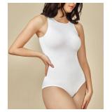 BRABIC Womens Bodysuit Shapewear for Tummy Control Seamless Sleeveless Tank Tops Body Shaper (White Sleeveless, XX Large)