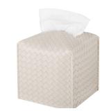 Tissue Box Cover PU Leather Tissue Holder Square Facial Tissue Case Facial Paper Organizer Dispenser for Bathroom, Vanity Countertop, Tabletop, Car, Griege