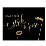 Andaz Press Wedding Party Signs, Black and Metallic Gold Ink, 8.5x11-inch, Grab a Prop & Strike a Pose Photobooth Sign, 1-Pack, Unframed