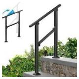 Wrought Iron Handrails for Outdoor Steps - Exterior Hand Rails for Concrete Steps Outside Metal Stair Railing Porch 3 Step