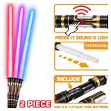 Light Up Sword 2-in-1 Led (3 Colors) Fx Dual Saber Sword Set with Sound(Motion Sensitive) and Expandable Handle for Galaxy War Fighters and Warriors, Halloween Party, Kid, Birthday Presents