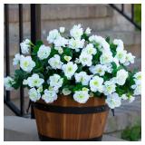 Artificial Fake White Flowers Plants for Outdoor Outside Winter Christmas Decoration, Faux Silk Camellia UV Resistant Realistic for Front Door Porch Planter Pot Patio Balcony, 3 Bundles