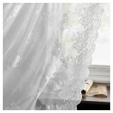 Kotile Lace Kitchen Curtains 45 Inch Length, Country Rustic Floral White Lace Curtains for Small Window, Rod Pocket Privacy Sheer Lace Curtains, 42 x 45 Inch Each, 2 Panels, White