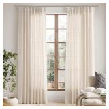 96 Inch Linen Curtains 2 Panel Set Pinch Pleated Light Filtering Privacy Window Curtains for Living Room Bedroom Sliding Glass Door Ivory Cream Beige Long Semi Sheer Pleat Drapes 96 Inches Long 8ft