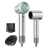 Hair Dryer - 150000 RPM High-Speed Brushless Motor Negative Ionic Blow Dryer for Fast Drying, Low Noise Thermo-Control Hair Dryer with Diffuser and Nozzle, Silvery - Retail: $95.04