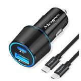 Meagoes USB C Car Charger, 48W 2-Port Fast Charging Adapter with PD&QC3.0 Compatible for iPhone 16/15 Pro Max/Samsung Galaxy S24/S23/S22/S21/S20 Plus/Ultra/S10/Note 20/10, iPad Pro -3.3ft Type C Cord