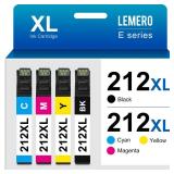 LEMERO Remanufactured Ink Cartridge Replacement for Epson 212XL 212 XL T212 Work with Workforce WF-2850 WF-2830 Expression Home XP-4100 XP-4105 Printer (Black, Cyan, Yellow, Magenta, 4-Pack)