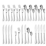 24PCS Silverware Set, Stainless Steel Flatware Set for 4, Food-Grade Tableware Cutlery Set, Steak Knife Fork Spoon Sets for Home Kitchen, Mirror Polished Utensil Sets Dishwasher Safe