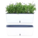 2 Pack Rectangular Planter 17 x 4.5 in Self Watering Planter Window Sill Planters Indoor Rectangle Planter Self Watering Pots Plastic Plant pots with Drainage Holes White Flower Pot Indoor