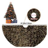 XIMISHOP 48inches Sequin Tree Skirt, Glitter Golden Black Tree Skirt Mat for Christmas Halloween Holiday Tree Decorations