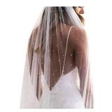 Elawbty 1 Tier Pearl Chapel Length Wedding Bridal Veil With Metal Comb White F55