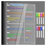 Acrylic Meal Planner Magnetic Menu Board for Kitchen Fridge w/Markers, Clear Weekly Calendar Planning Board Noteboard Refrigerator Dry Erase Board to Do/Grocery/Shopping List/Chore Chart, 12.8x9â