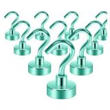 Neosmuk Magnetic Hooks,30lb+ Heavy Duty Earth Magnets with Hook for Refrigerator, Extra Strong Cruise Hook for Hanging, Magnetic Hanger for Cabins, Grill (Green, Pack of 10)