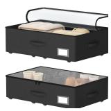 EE-RoomWorld Underbed Storage With Wheels, No Assemble Required 7.5 inches Height Black Underbed Storage Bins,Large Capacity Rolling Underbed Shoe Storage Containersï¼Dorm Underbed Storage Drawers