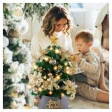 Mini Christmas Tree with Lights: 2ft Tabletop Christmas Tree, Small Artificial Xmas Tree with Star Treetopper, LED String Light & Hanging Ornaments, for Desk Christmas Decors Home Office Party